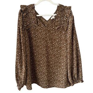 ODDI Brown Leopard Print Ruffle Shoulder Blouse - Size 2XL